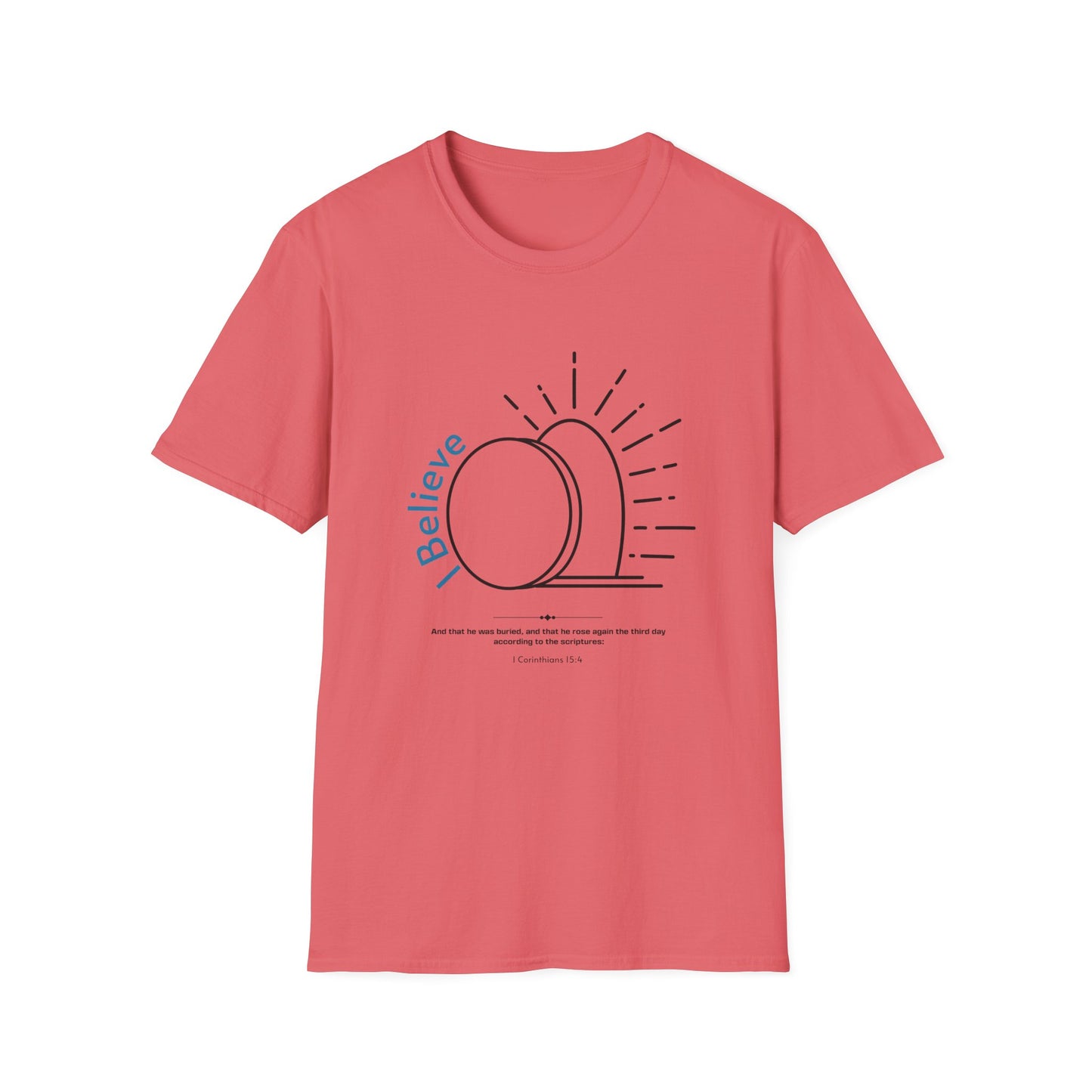 He HAS RISEN! T-Shirt. The Easter message in one simple graphic. Two colors white and Coral Silk