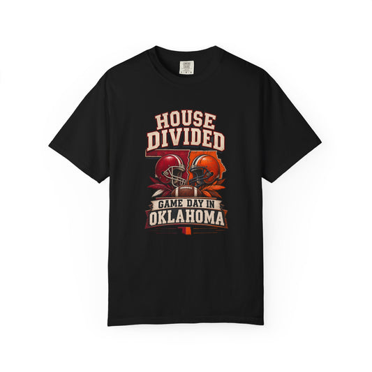 Oklahoma Football House Divided T Shirt - Cowboys and Sooners! It's a Family Rivalry