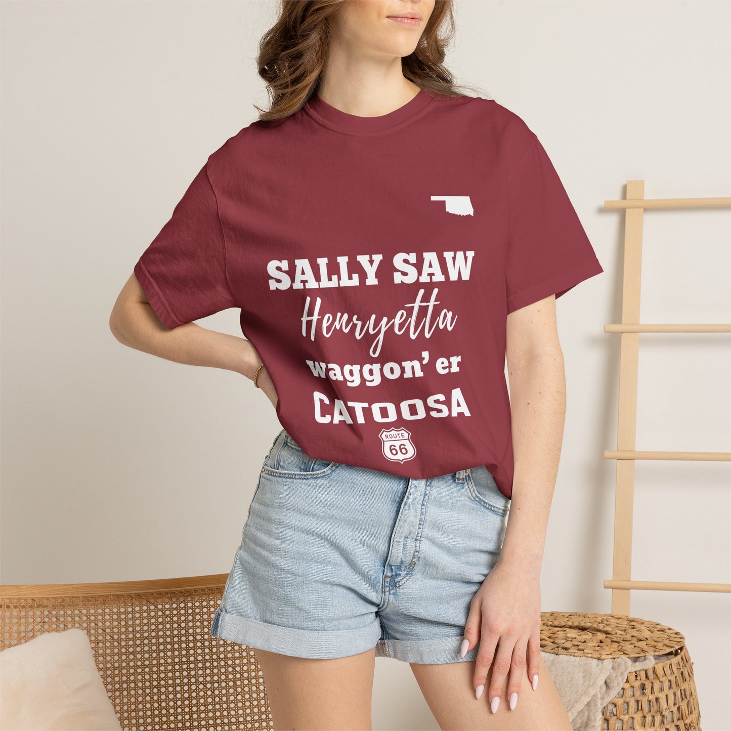 Catoosa Route 66 T-Shirt — 'Sally Saw Henryetta Waggon'er' Oklahoma Vintage Tee