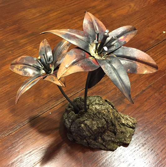 Double Copper Lily Metal Art