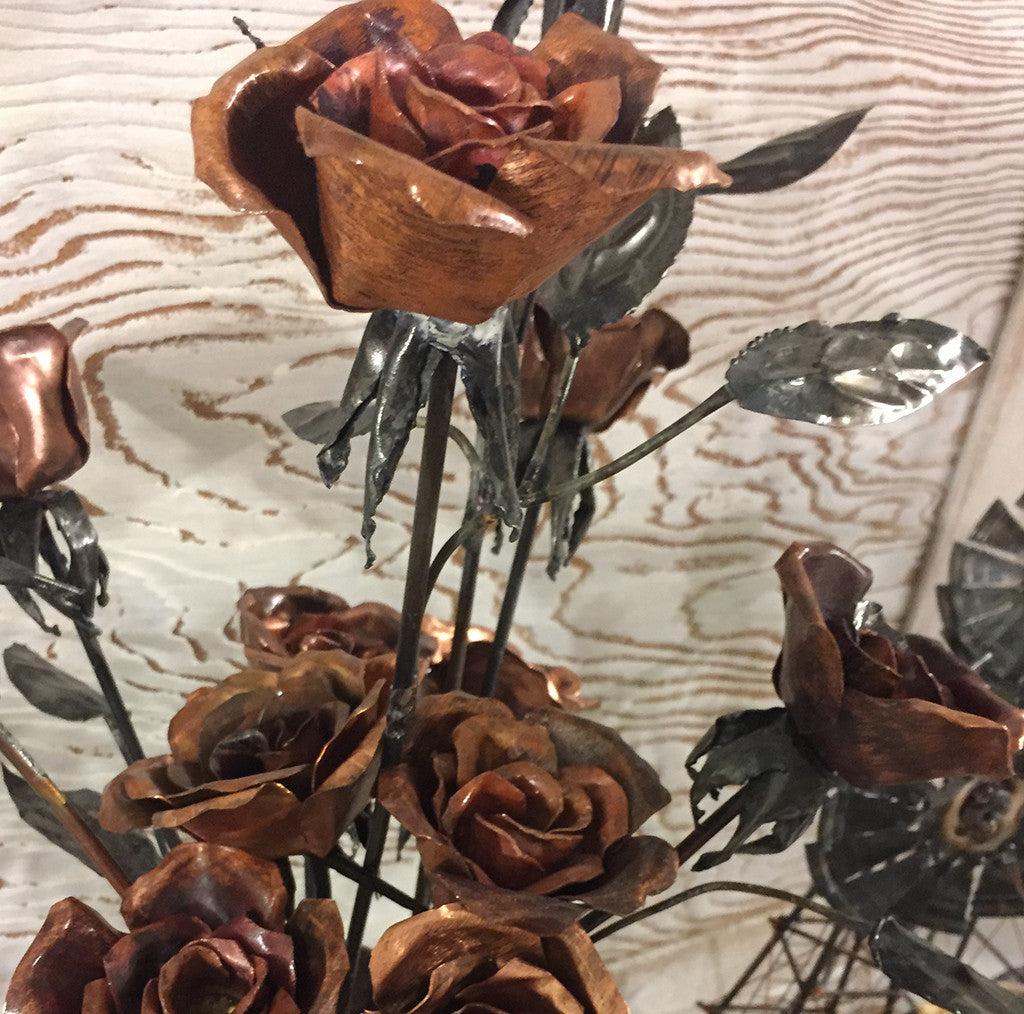 Copper Rose Bouquet Metal Art