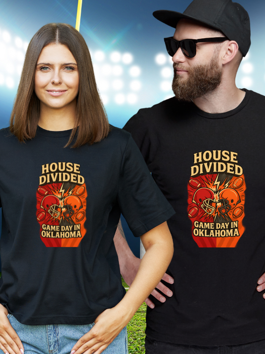 Oklahoma Football House Divided T Shirt - Cowboys and Sooners! It's a Family Rivalry