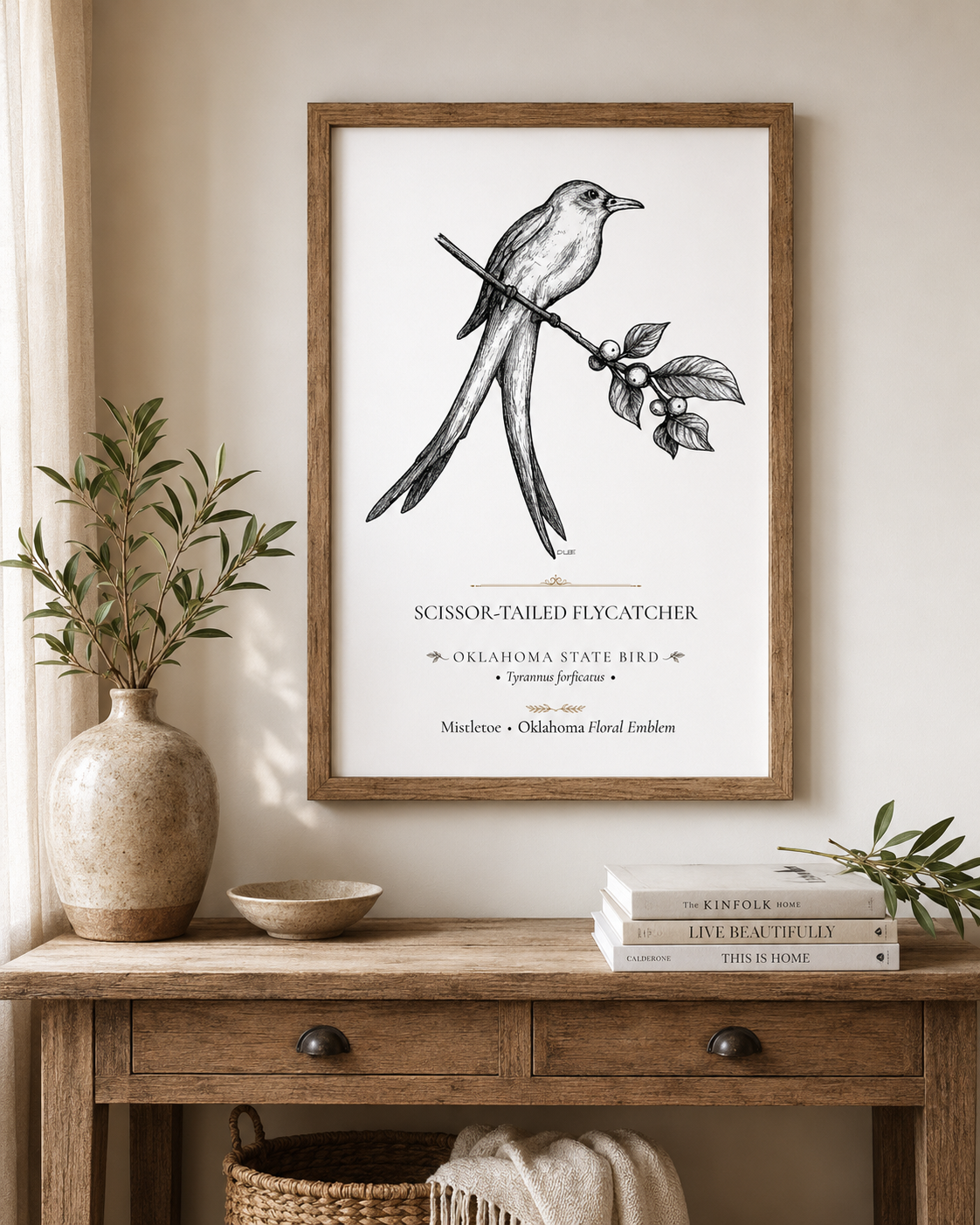 Scissor-Tailed Flycatcher Art Print, Oklahoma State Bird, Vintage Nature Wall Art