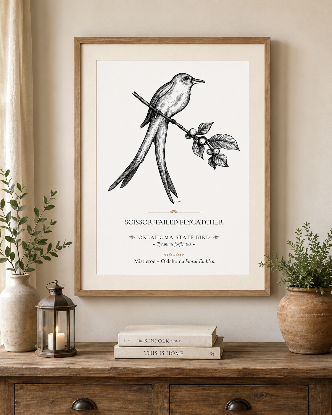 Scissor-Tailed Flycatcher Art Print, Oklahoma State Bird, Vintage Nature Wall Art