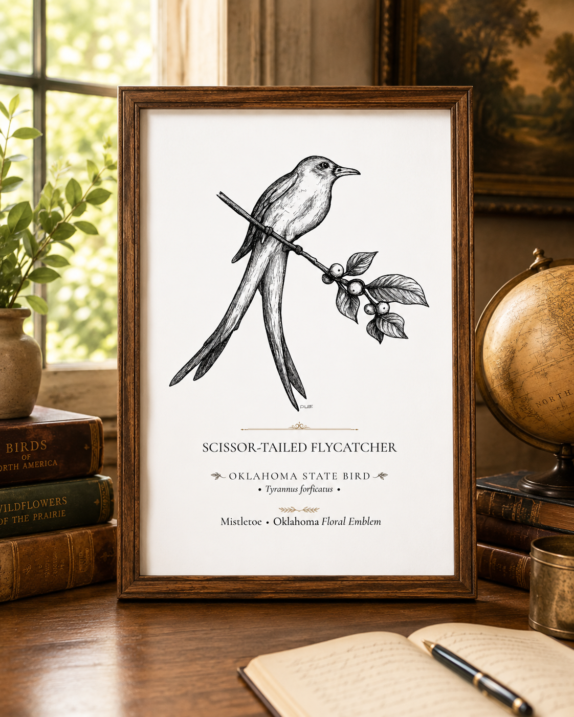 Scissor-Tailed Flycatcher Art Print, Oklahoma State Bird, Vintage Nature Wall Art
