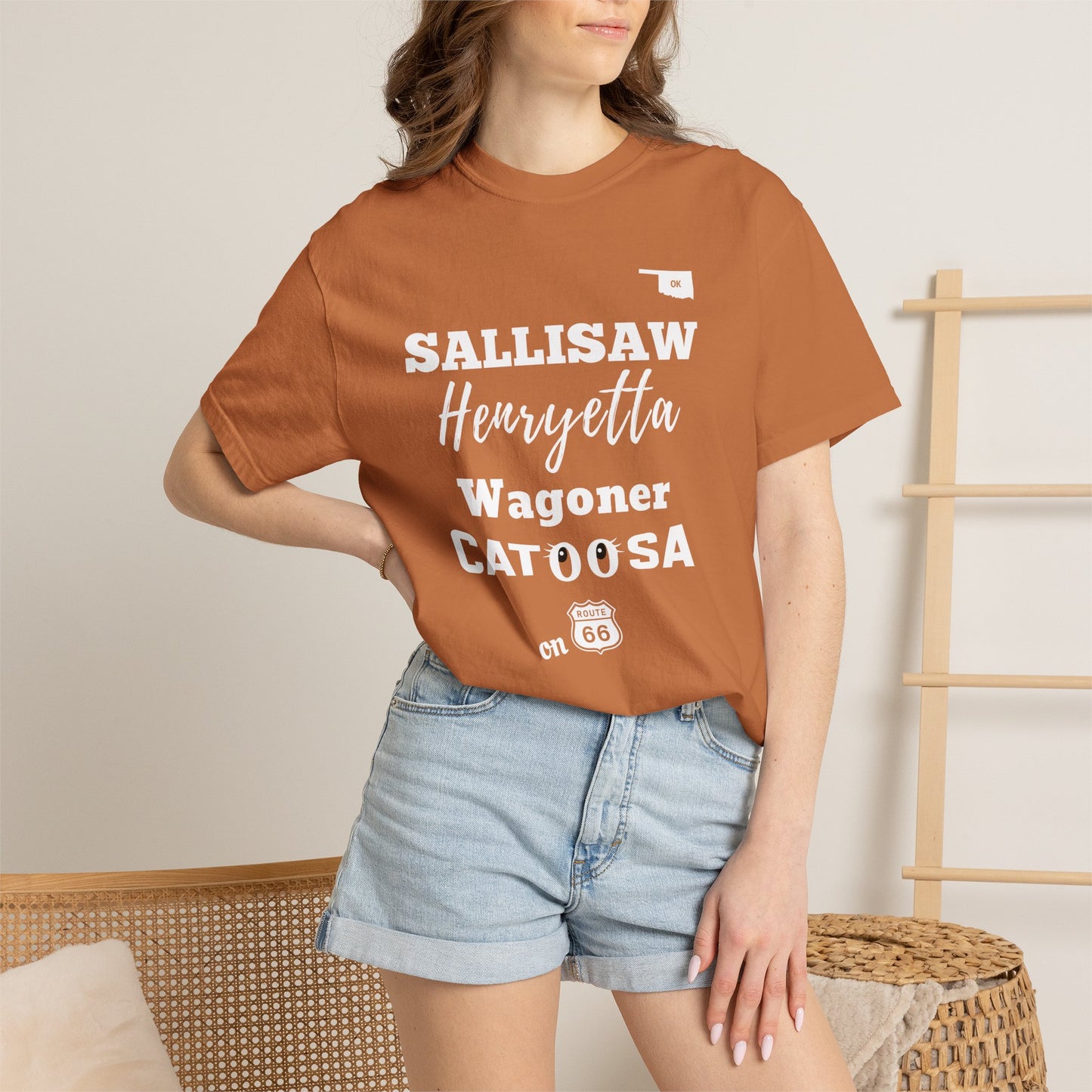 Catoosa Route 66 T-Shirt — 'Sally Saw Henryetta Waggon'er' Oklahoma Vintage Tee.