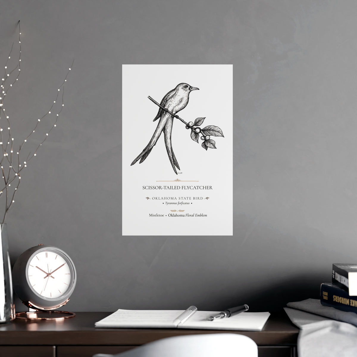 Scissor-Tailed Flycatcher Art Print, Oklahoma State Bird, Vintage Nature Wall Art