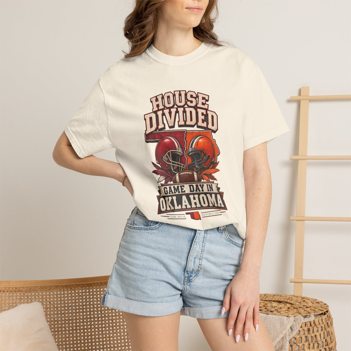 Oklahoma Football House Divided T Shirt - Cowboys and Sooners! It's a Family Rivalry
