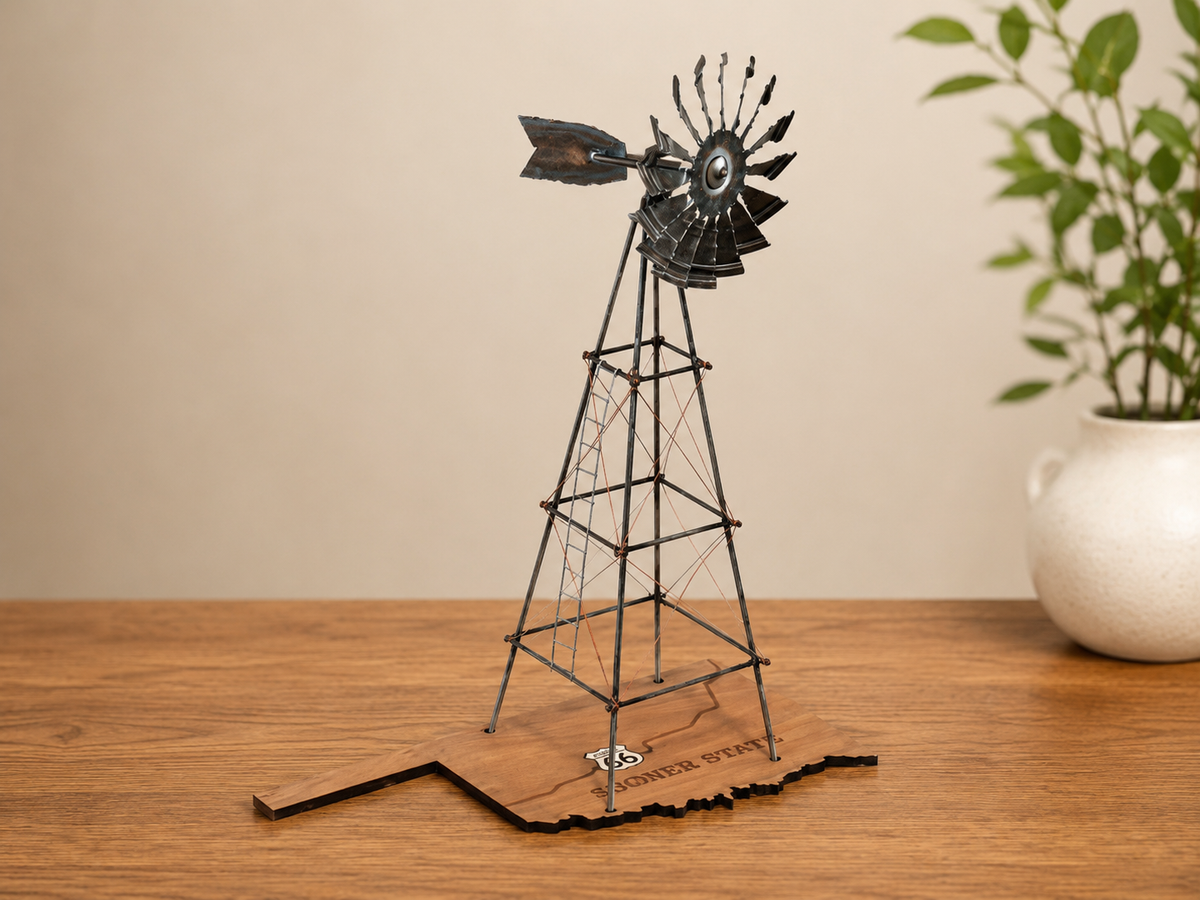 Handmade Desktop Windmill With Route 66 Ok Stand