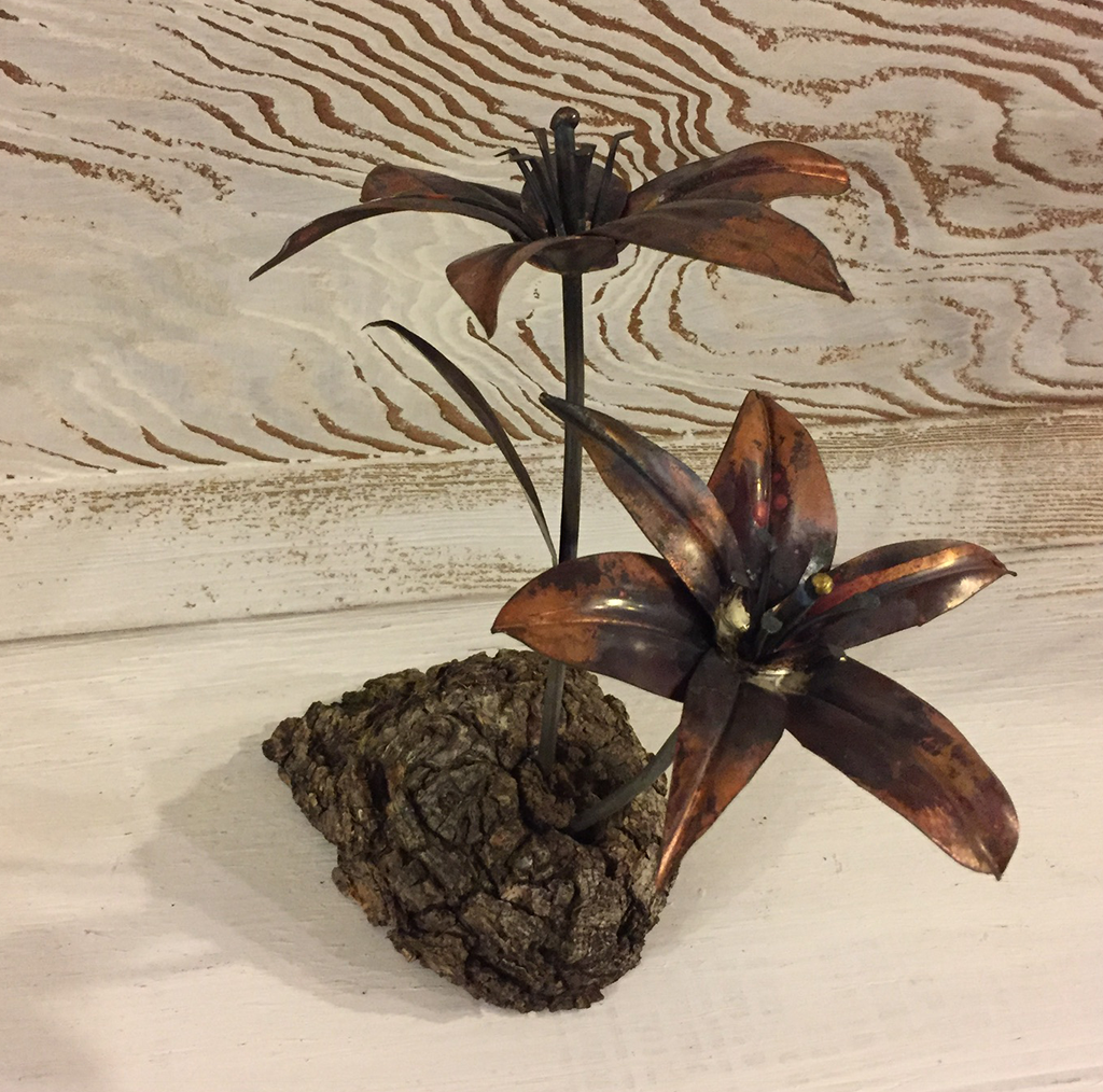 Double Copper Lily Metal Art