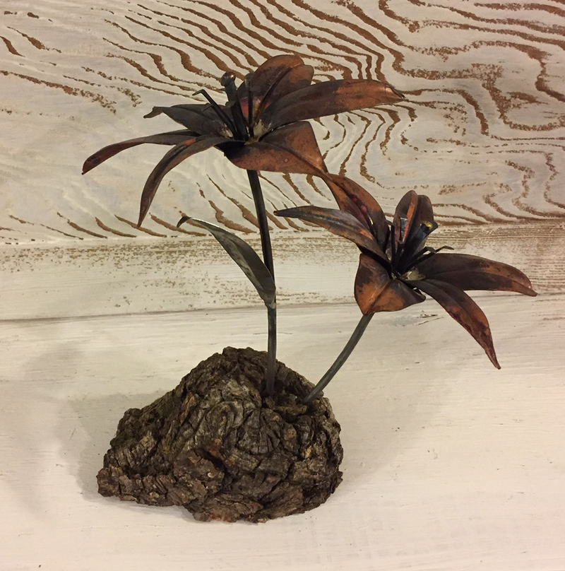 Double Copper Lily Metal Art