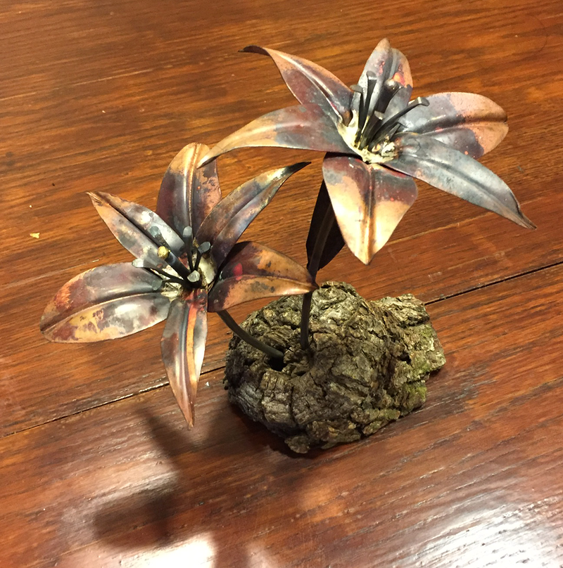 Double Copper Lily Metal Art